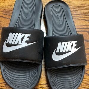 Nike Black Slide Sandals with White Swoosh